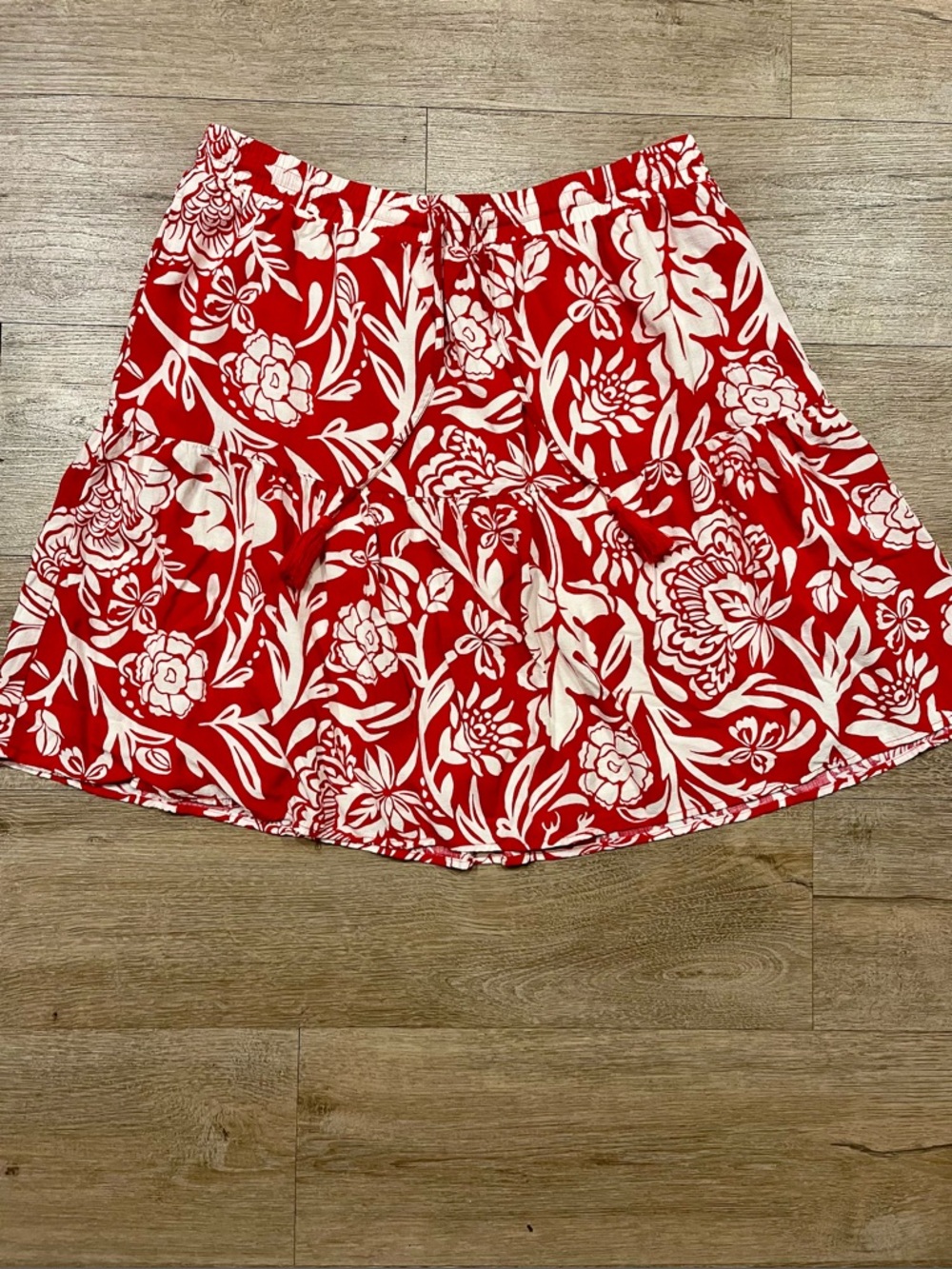 Knox Rose Red & White Floral Tiered A Line Skirt